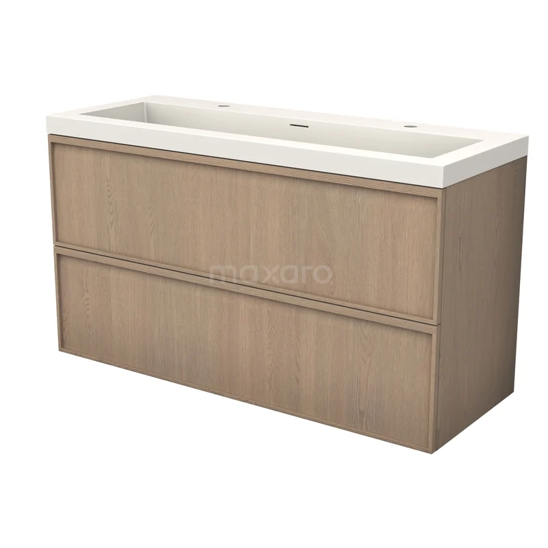 Modulo Plus Badkamermeubel met wastafel | 120 cm Naturel eik Lijst front Solid surface 2 lades onder elkaar BMW47-00246 Modulo Plus Badkamermeubel met wastafel | 120 cm Naturel eik Lijst front Solid surface 2 lades onder elkaar BMW47-00246