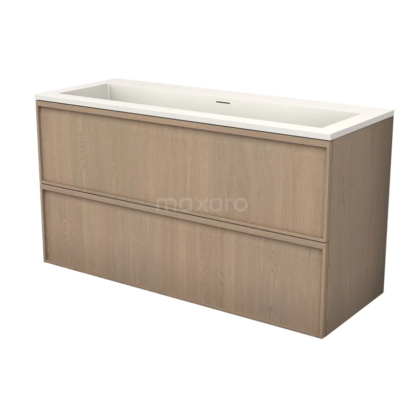 Modulo Plus Badkamermeubel met wastafel | 120 cm Naturel eik Lijst front Solid surface 2 lades onder elkaar BMW47-00247 Modulo Plus Badkamermeubel met wastafel | 120 cm Naturel eik Lijst front Solid surface 2 lades onder elkaar BMW47-00247