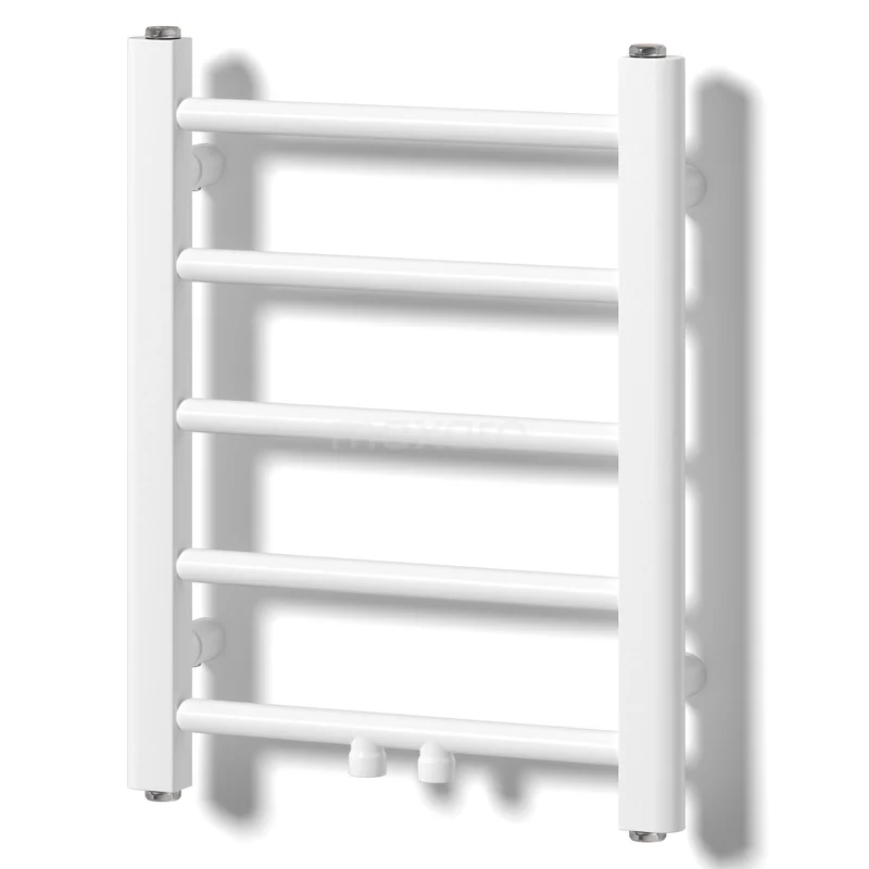 Vega Handdoekradiator | 40x50 cm Wit glans 413 W att Staal Centrale verwarming DR70-0405GWN Witte handdoekradiator met vijf rechte buizen, ideaal voor een moderne badkamer. Gemaakt van staal voor optimale warmte.