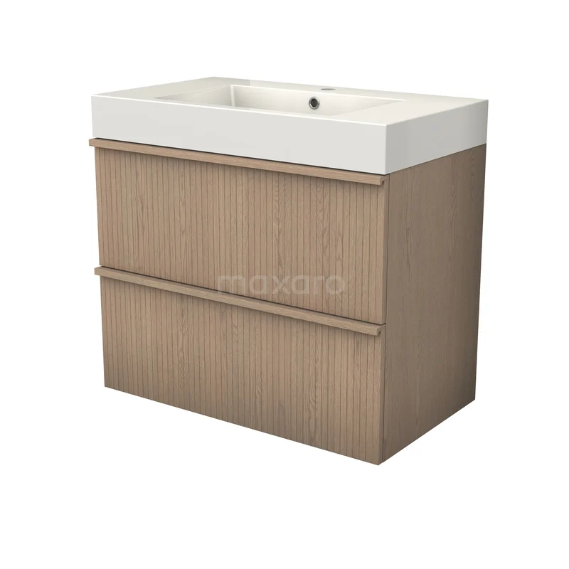 Modulo Plus Bathroom furniture with sink | 80 cm Natural oak Ribbing front Mineral marble 2 Stacked drawers BMW47-00030 Modulo Plus Bathroom furniture with sink | 80 cm Natural oak Ribbing front Mineral marble 2 Stacked drawers BMW47-00030
