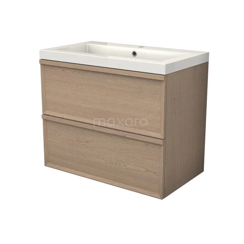 Modulo Plus Bathroom furniture with sink | 80 cm Natural oak Facet front Mineral marble 2 Stacked drawers BMW47-00035 Modulo Plus Bathroom furniture with sink | 80 cm Natural oak Facet front Mineral marble 2 Stacked drawers BMW47-00035