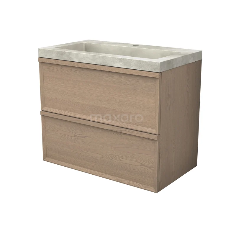 Modulo Plus Bathroom furniture with sink | 80 cm Natural oak Facet front Concrete 2 Stacked drawers BMW47-00042 Modulo Plus Bathroom furniture with sink | 80 cm Natural oak Facet front Concrete 2 Stacked drawers BMW47-00042