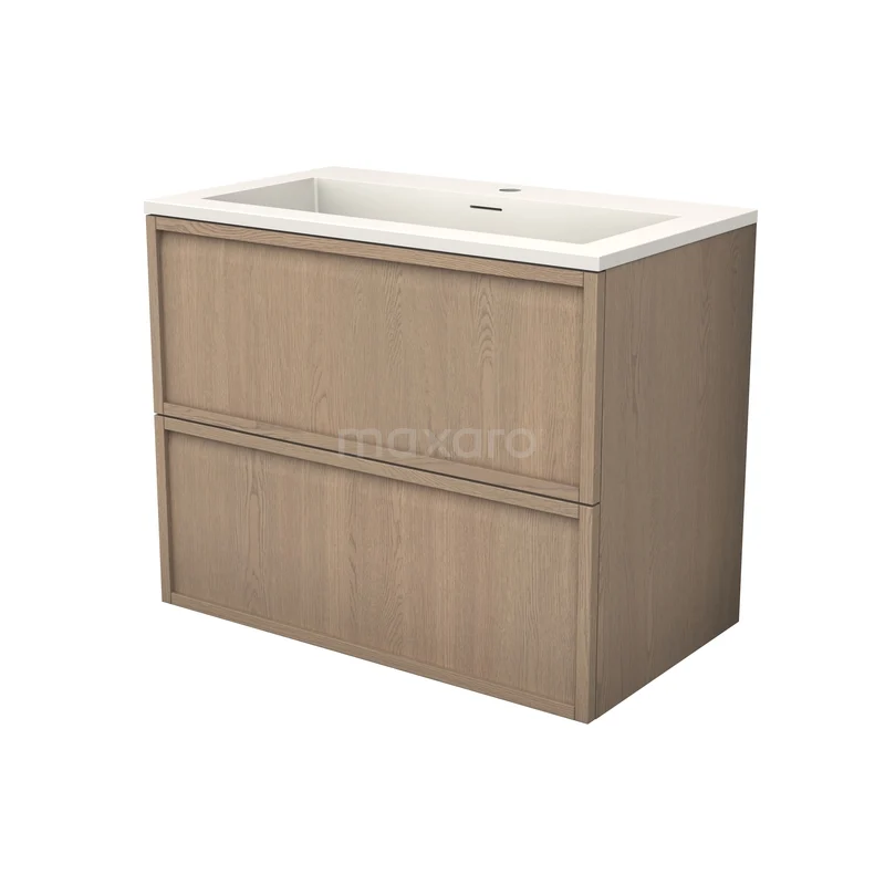 Modulo Plus Bathroom furniture with sink | 80 cm Natural oak Framework front Solid surface 2 Stacked drawers BMW47-00054 Modulo Plus Bathroom furniture with sink | 80 cm Natural oak Framework front Solid surface 2 Stacked drawers BMW47-00054