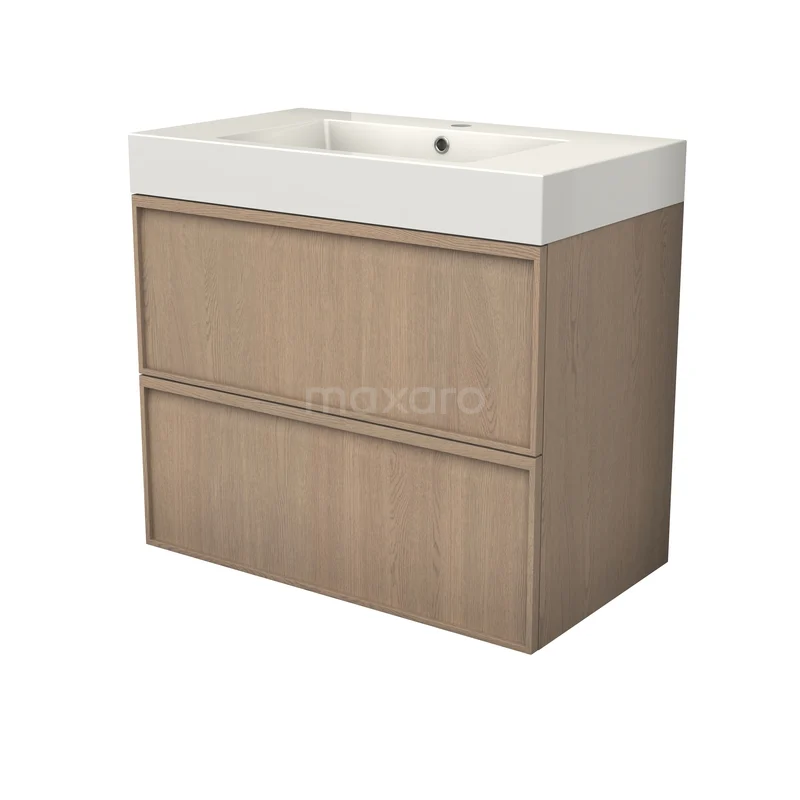 Modulo Plus Bathroom furniture with sink | 80 cm Natural oak Ledge front Mineral marble 2 Stacked drawers BMW47-00078 Modulo Plus Bathroom furniture with sink | 80 cm Natural oak Ledge front Mineral marble 2 Stacked drawers BMW47-00078