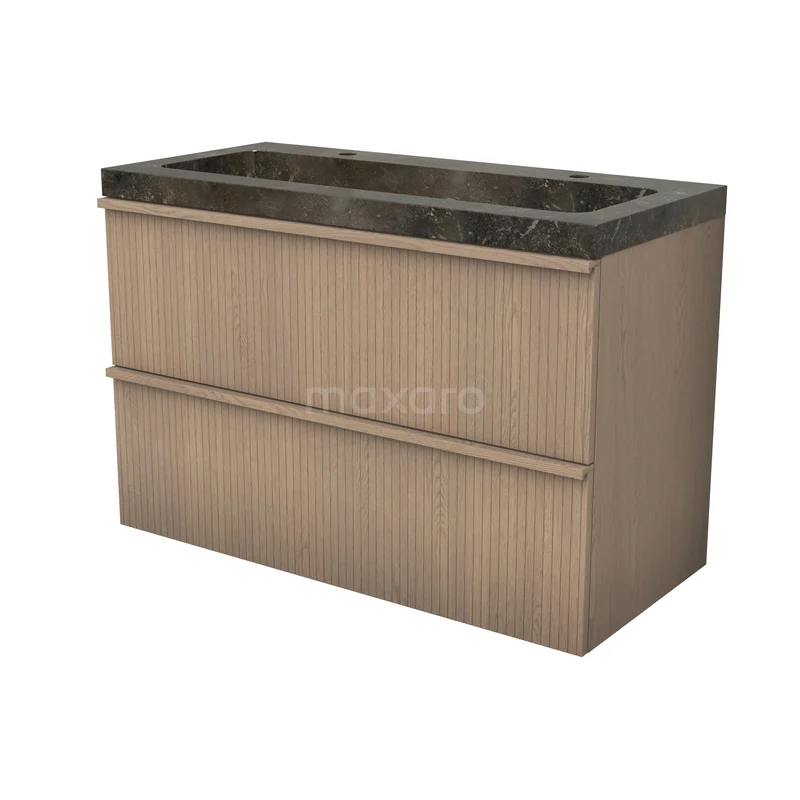 Modulo Plus Bathroom furniture with sink | 100 cm Natural oak Ribbing front Natural stone 2 Stacked drawers BMW47-00113 Modulo Plus Bathroom furniture with sink | 100 cm Natural oak Ribbing front Natural stone 2 Stacked drawers BMW47-00113