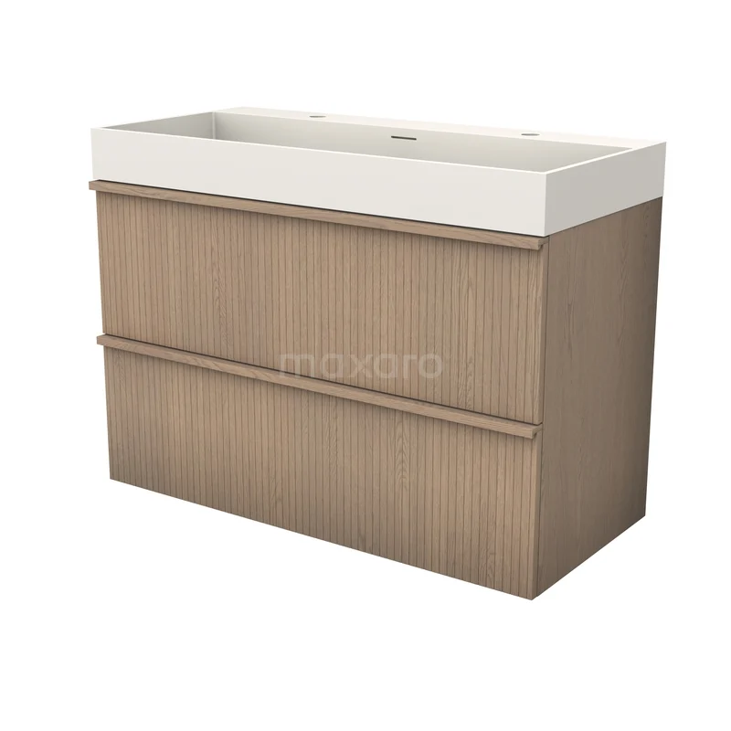 Modulo Plus Bathroom furniture with sink | 100 cm Natural oak Ribbing front Solid surface 2 Stacked drawers BMW47-00114 Modulo Plus Bathroom furniture with sink | 100 cm Natural oak Ribbing front Solid surface 2 Stacked drawers BMW47-00114