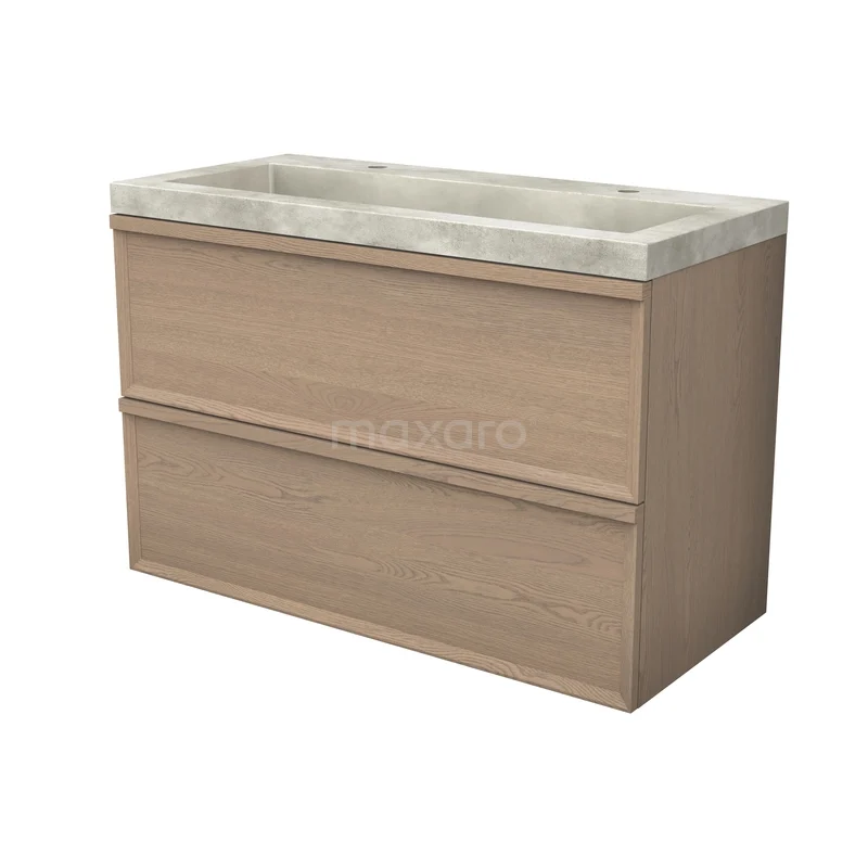 Modulo Plus Bathroom furniture with sink | 100 cm Natural oak Facet front Concrete 2 Stacked drawers BMW47-00137 Modulo Plus Bathroom furniture with sink | 100 cm Natural oak Facet front Concrete 2 Stacked drawers BMW47-00137