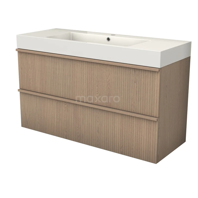 Modulo Plus Bathroom furniture with sink | 120 cm Natural oak Ribbing front Mineral marble 2 Stacked drawers BMW47-00213 Modulo Plus Bathroom furniture with sink | 120 cm Natural oak Ribbing front Mineral marble 2 Stacked drawers BMW47-00213
