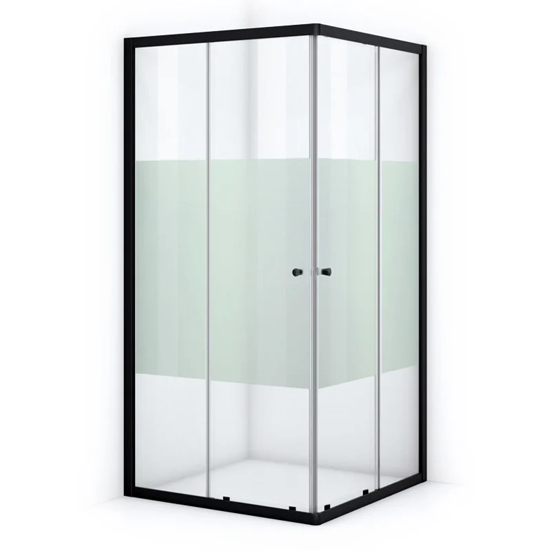 Ruby Allure Shower cabin | 100x80 cm Matte black Clear with matt strip Sliding door Rectangle L0830-1008MN Black corner shower cabin with glass sliding doors, modern design, ideal for a stylish bathroom.