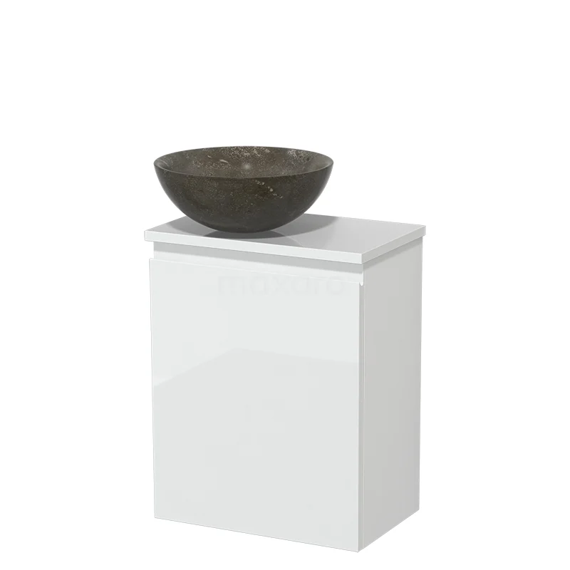 Toilet unit with wash basin | 41 cm High-gloss white Handleless front Blue stone Natural stone countertop wash basin High-gloss white worktop TMK10-04935