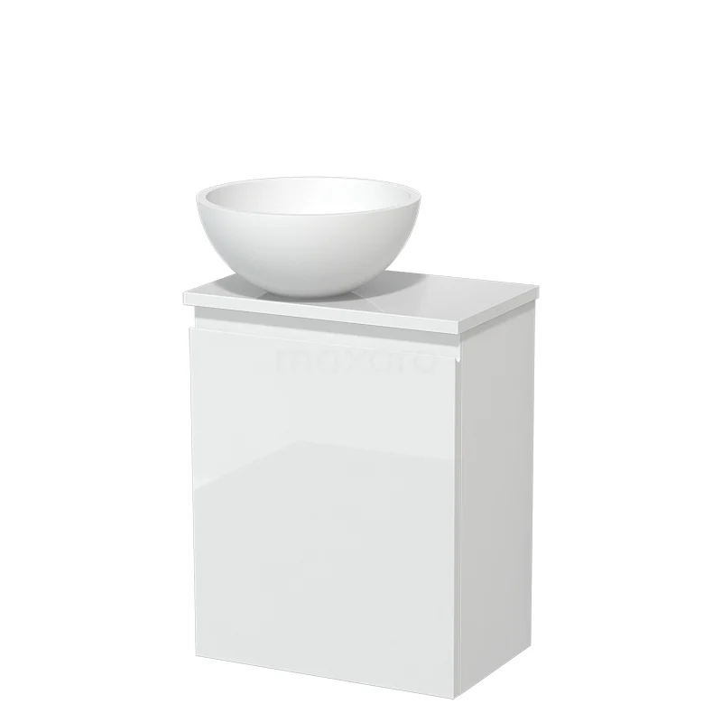 Toilet unit with wash basin | 41 cm High-gloss white Handleless front Matte white Solidtop wash basin High-gloss white worktop TMK10-04938