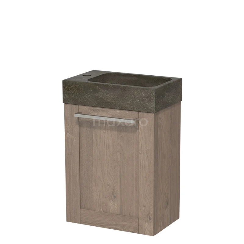 Modulo Pico WC-Möbel mit Waschbecken | 40 cm mittelbraune Eiche Rahmenfront Naturstein TMW10-00104 Holz-Badschrank mit grauem Waschbecken, kompaktes Design, ideal für kleine Bäder.