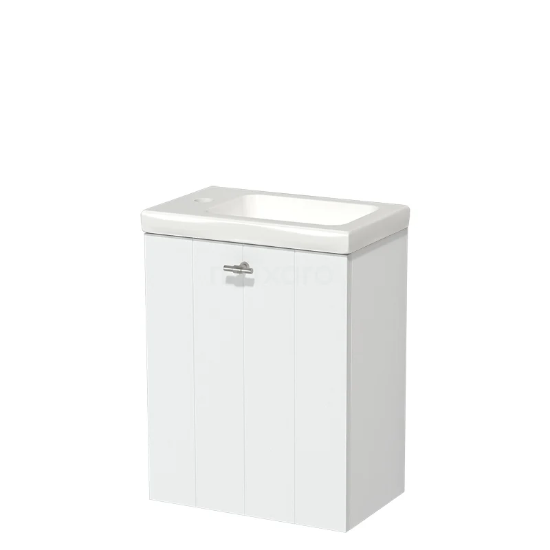 Modulo Pico WC-Möbel mit Waschbecken | 40 cm Matt Weiß Lamellen Front Keramik TMW10-00175 Weißer Badschrank mit integriertem Waschbecken, kompaktes Design, ideal für kleine Bäder, mit Griff in Chromfarbe ausgestattet.
