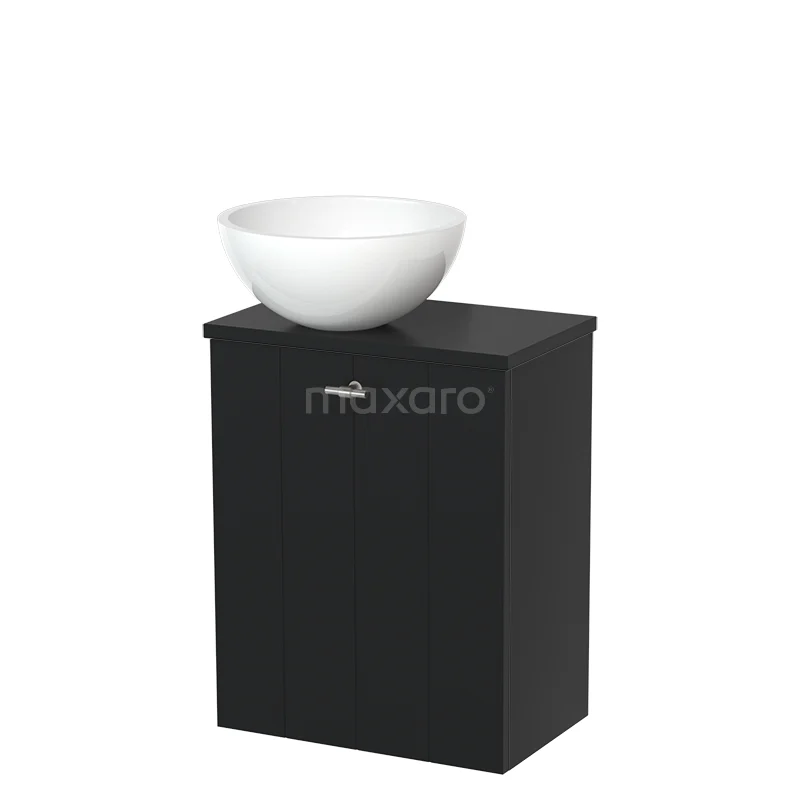 Toilet unit with countertop wash basin | 41 cm Mat black Lamel front High-gloss white Mineral marble basin Matte black worktop TMK10-04636