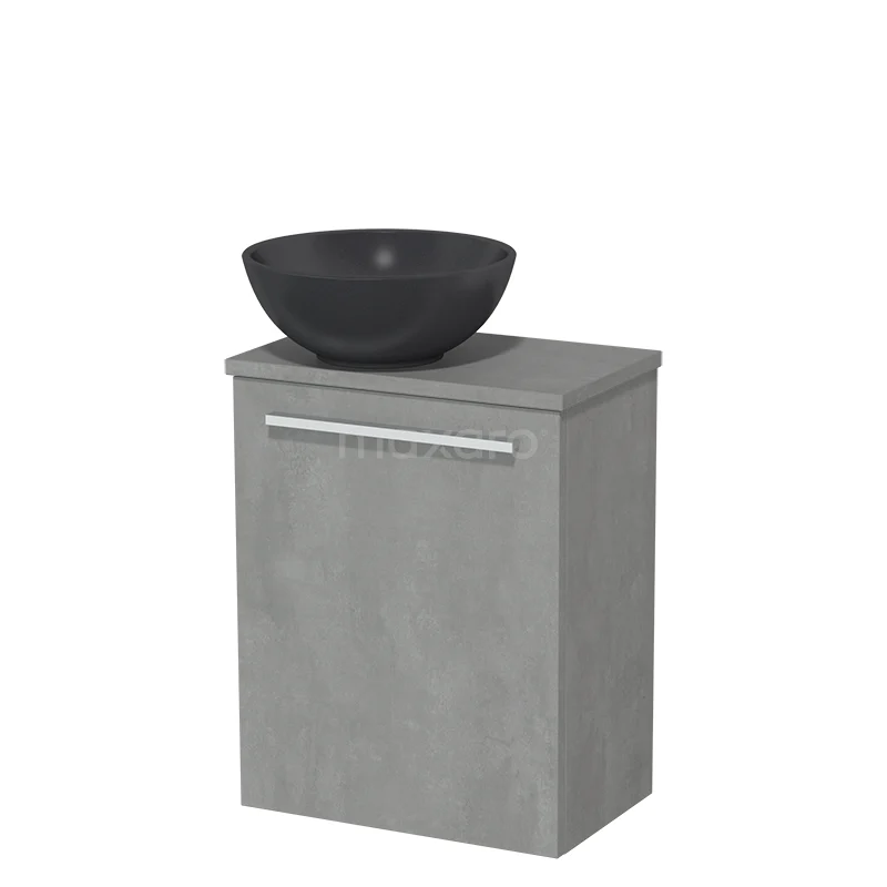 Toilet unit with wash basin | 41 cm Light grey concrete Flat front Matte black Quartz wash basin Light grey concrete worktop TMK10-04909