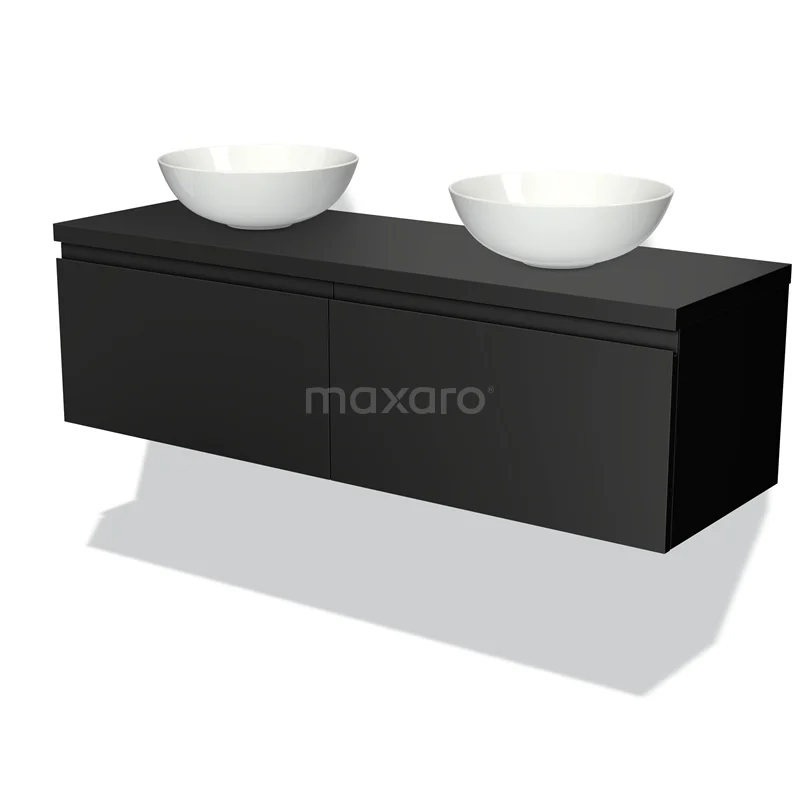 Modulo Plato Vanity units for countertop basin | 140 cm Matte black Handle-less front Matte black worktop 2 Side-by-side drawers BMK12-00025