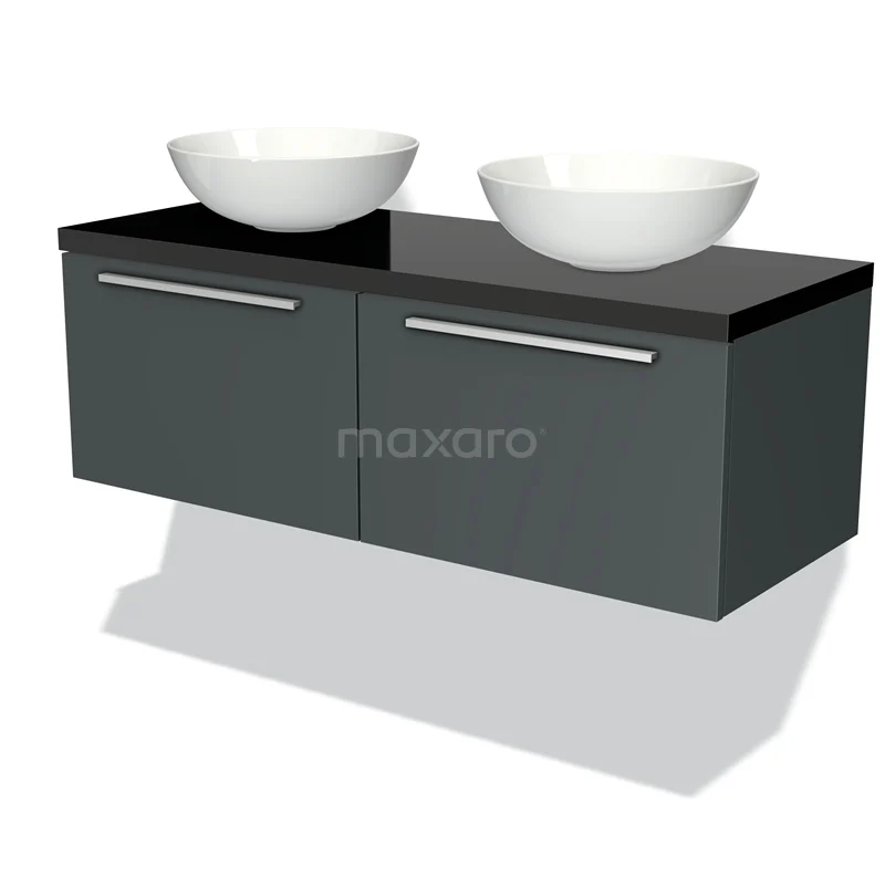 Modulo Plato Vanity units for countertop basin | 120 cm High-gloss black Flat front High-gloss black worktop 2 Side-by-side drawers BMK12-00075