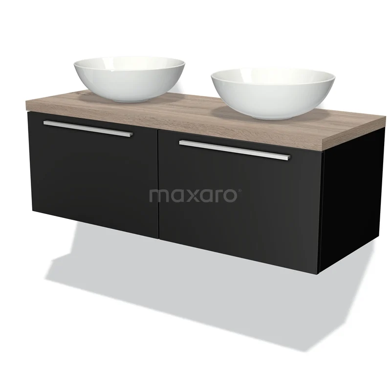 Modulo Plato Vanity units for countertop basin | 120 cm Matte black Flat front Oak worktop 2 Side-by-side drawers BMK12-00116