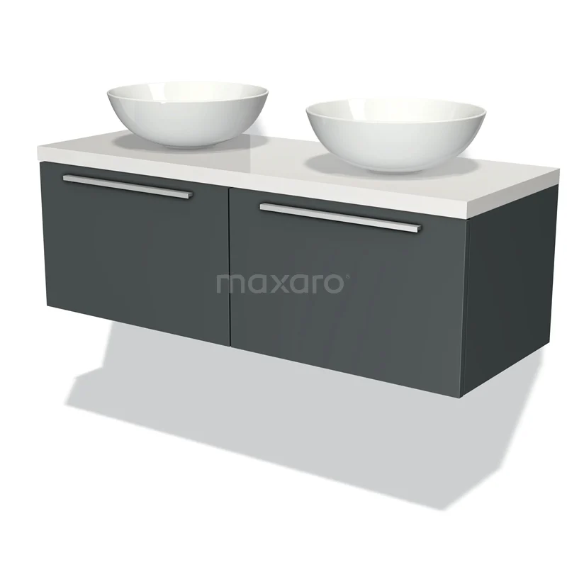 Modulo Plato Vanity units for countertop basin | 120 cm Dark grey Flat front High-gloss white worktop 2 Side-by-side drawers BMK12-00263