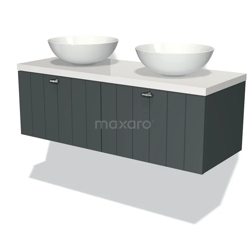 Modulo Plato Vanity units for countertop basin | 120 cm Dark grey Slat front High-gloss white worktop 2 Side-by-side drawers BMK12-00264