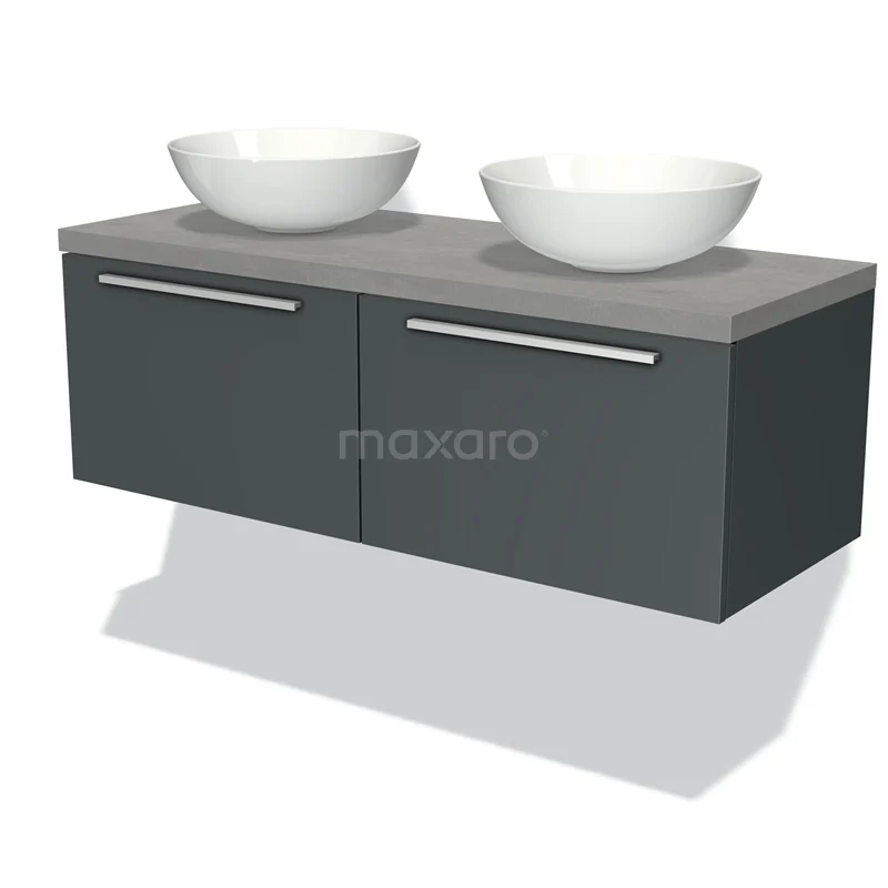Modulo Plato Vanity units for countertop basin | 120 cm Dark grey Flat front Light grey concrete worktop 2 Side-by-side drawers BMK12-00290