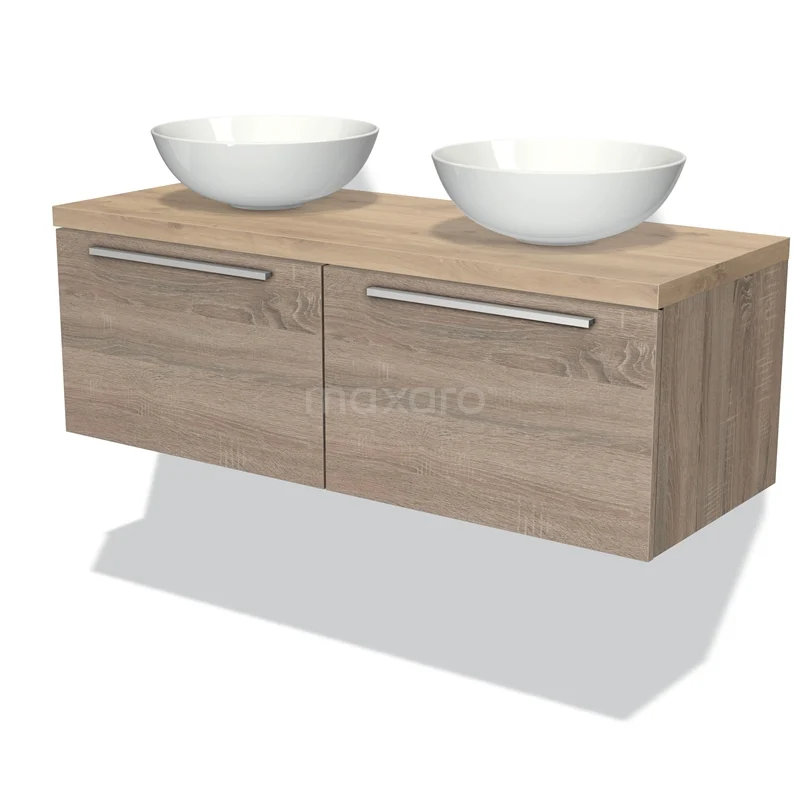 Modulo Plato Vanity units for countertop basin | 120 cm Oak Flat front Light brown oak worktop 2 Side-by-side drawers BMK12-00349