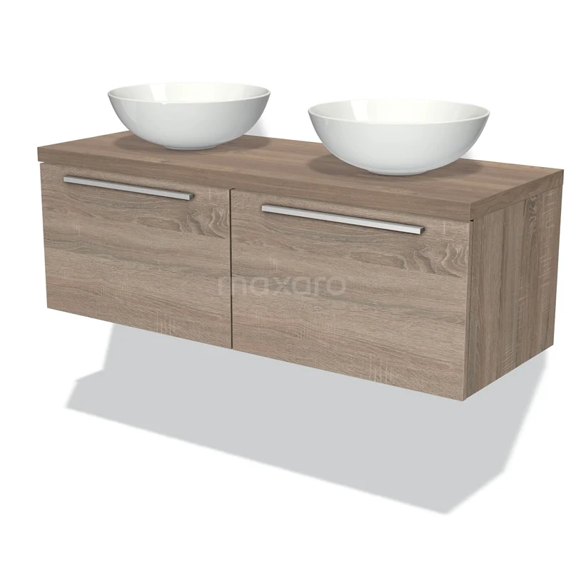 Modulo Plato Vanity units for countertop basin | 120 cm Oak Flat front Mid brown oak worktop 2 Side-by-side drawers BMK12-00351