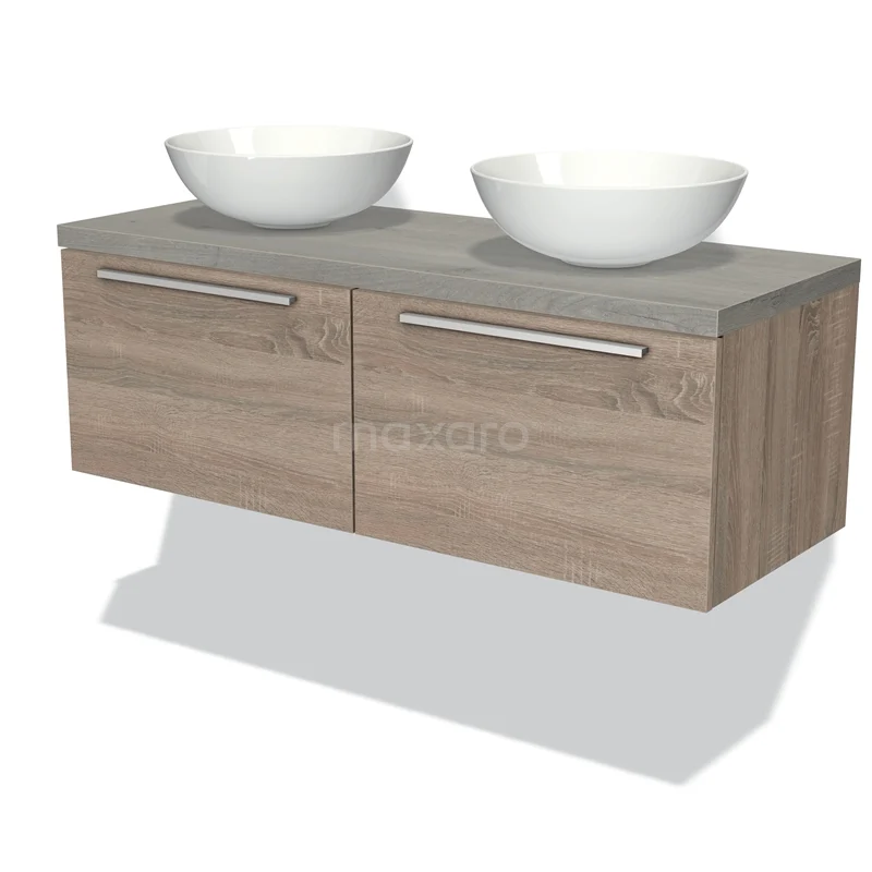Modulo Plato Vanity units for countertop basin | 120 cm Oak Flat front Grey oak worktop 2 Side-by-side drawers BMK12-00355