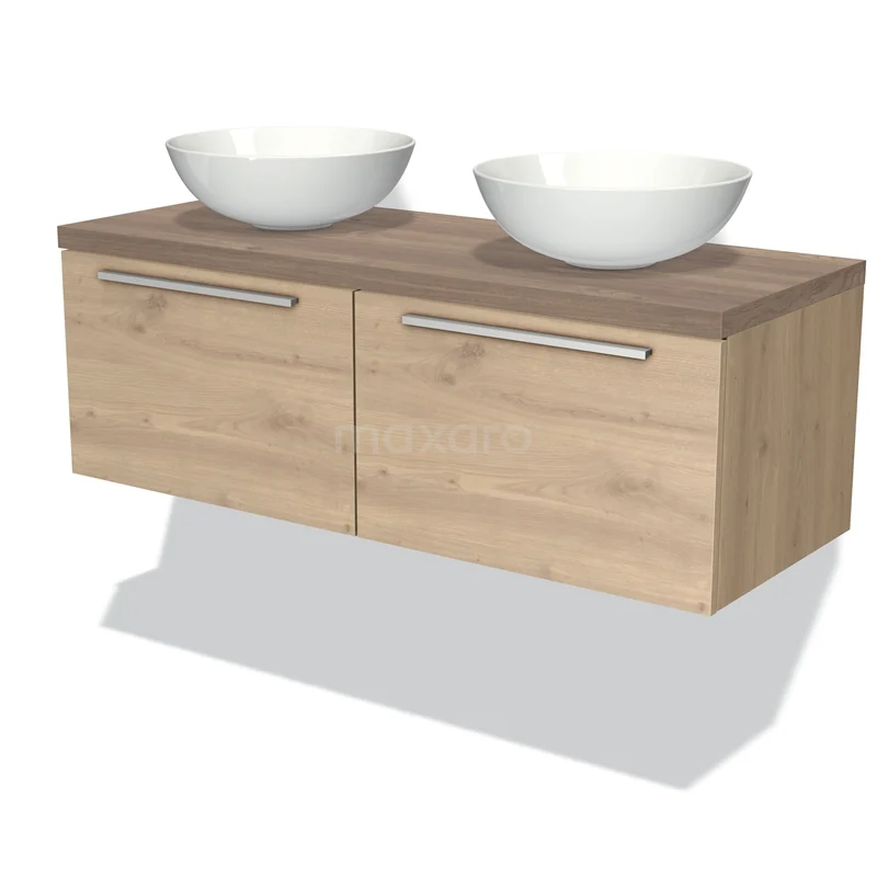 Modulo Plato Vanity units for countertop basin | 120 cm Light brown oak Flat front Mid brown oak worktop 2 Side-by-side drawers BMK12-00403