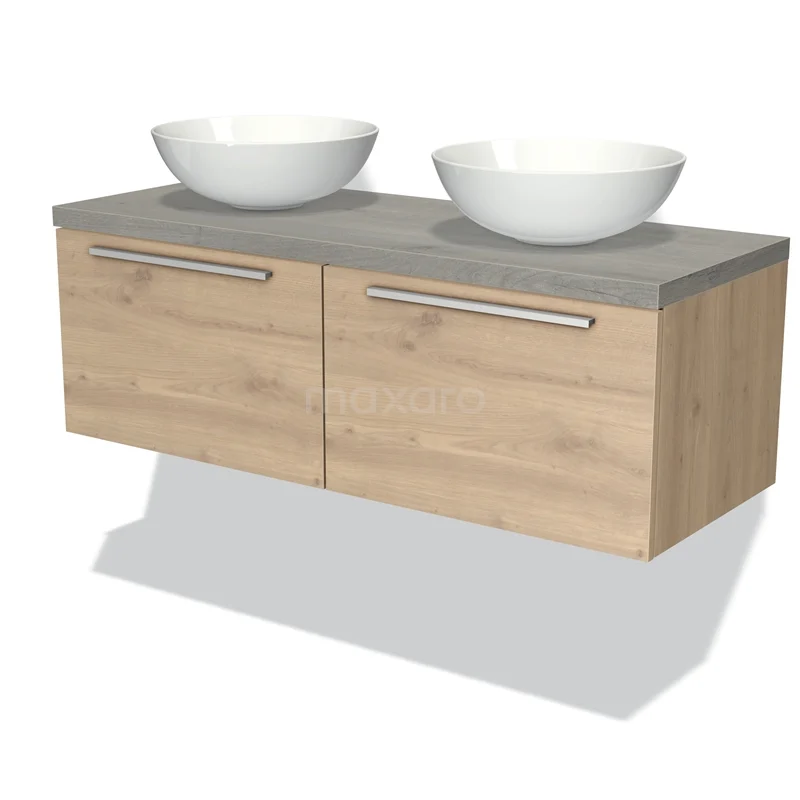 Modulo Plato Vanity units for countertop basin | 120 cm Light brown oak Flat front Grey oak worktop 2 Side-by-side drawers BMK12-00407