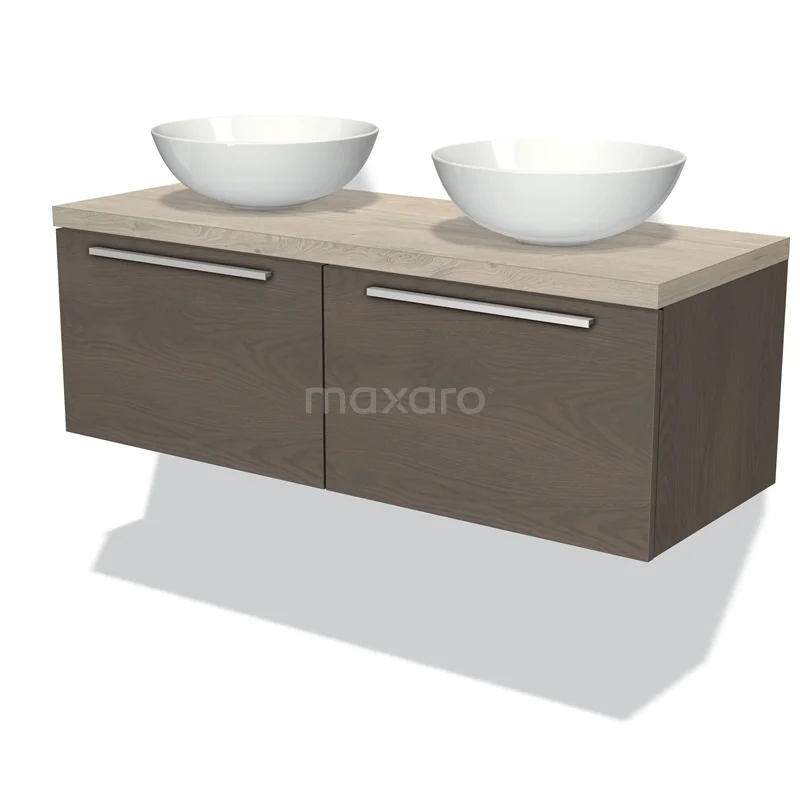 Modulo Plato Vanity units for countertop basin | 120 cm Dark brown oak Flat front Light grey oak worktop 2 Side-by-side drawers BMK12-00453