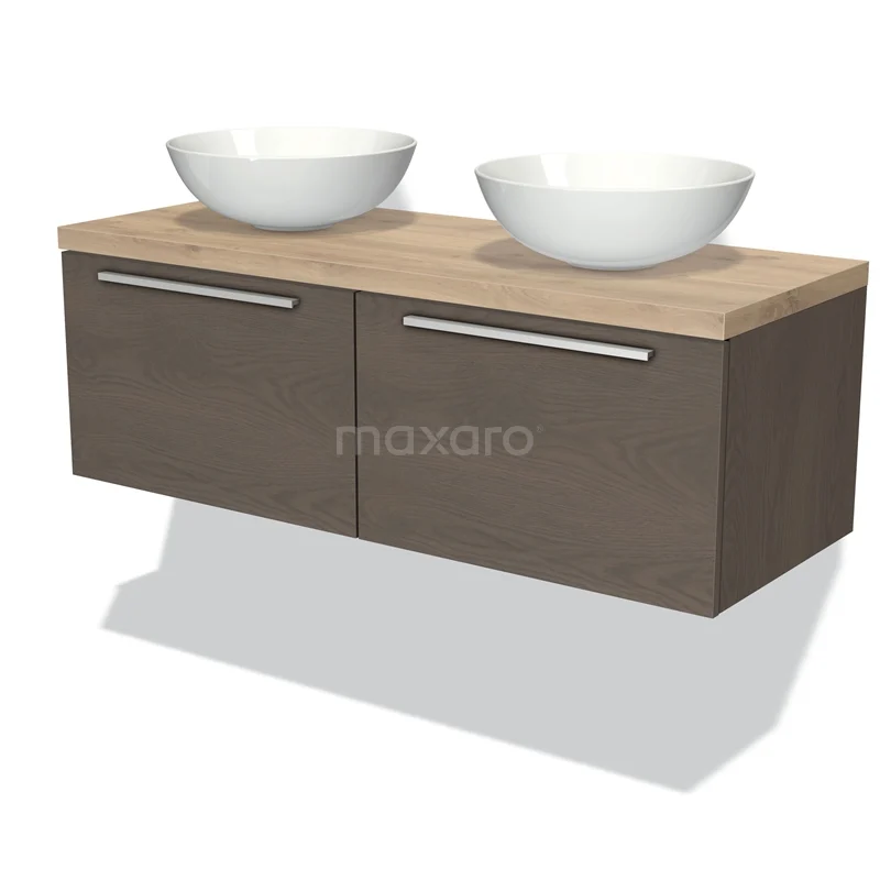 Modulo Plato Vanity units for countertop basin | 120 cm Dark brown oak Flat front Light brown oak worktop 2 Side-by-side drawers BMK12-00455