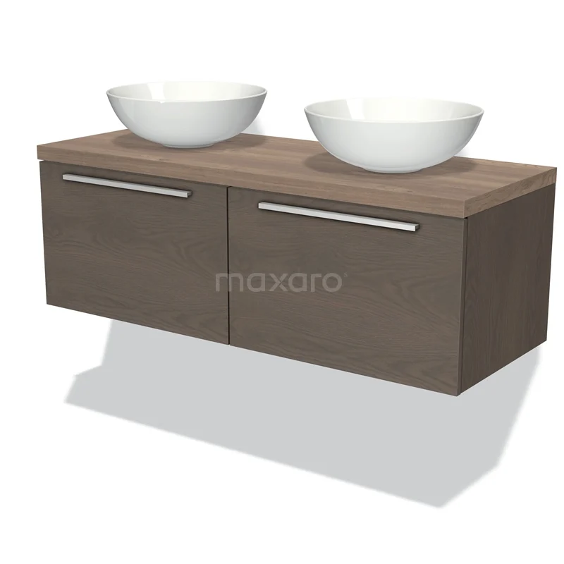 Modulo Plato Vanity units for countertop basin | 120 cm Dark brown oak Flat front Mid brown oak worktop 2 Side-by-side drawers BMK12-00457