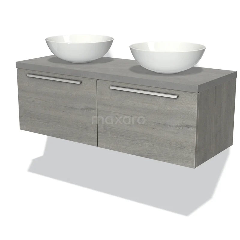 Modulo Plato Vanity units for countertop basin | 120 cm Grey oak Flat front Light grey concrete worktop 2 Side-by-side drawers BMK12-00487