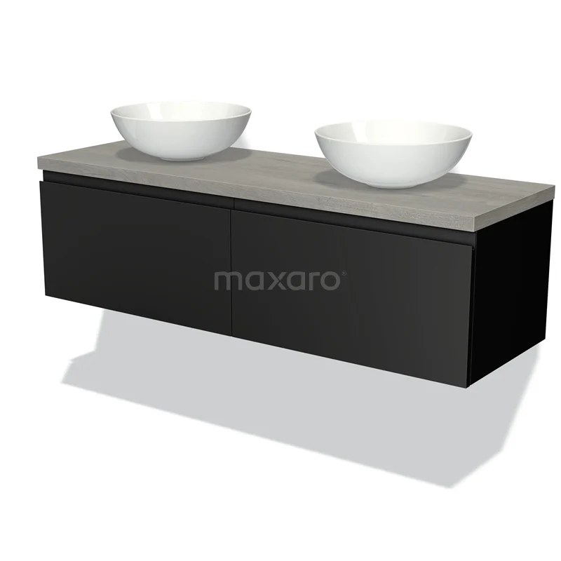 Modulo Plato Vanity units for countertop basin | 140 cm Matte black Handle-less front Grey oak worktop 2 Side-by-side drawers BMK12-00549