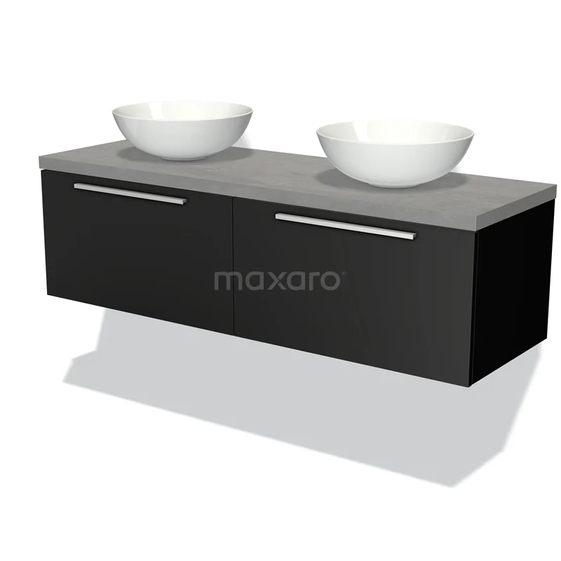 Modulo Plato Vanity units for countertop basin | 140 cm Matte black Flat front Light grey concrete worktop 2 Side-by-side drawers BMK12-00550
