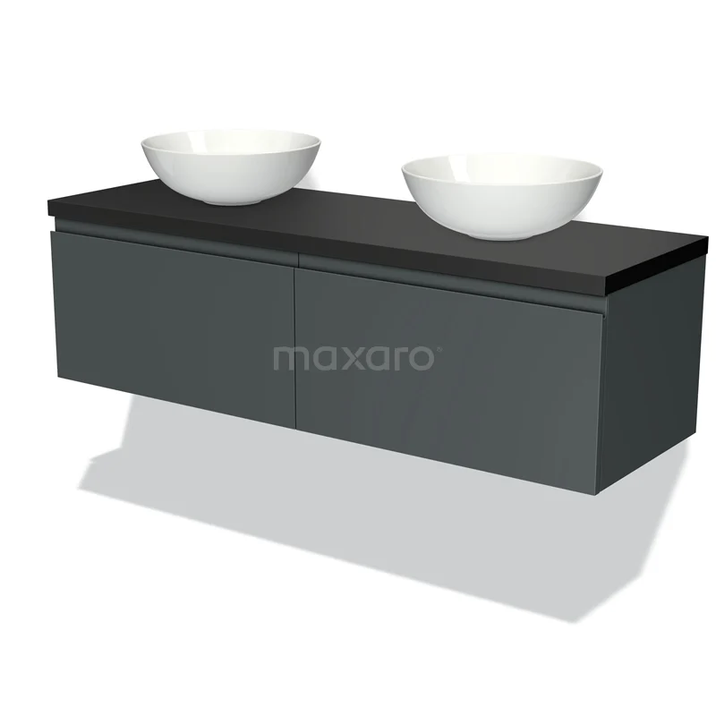 Modulo Plato Vanity units for countertop basin | 140 cm Dark grey Handle-less front Matte black worktop 2 Side-by-side drawers BMK12-00675