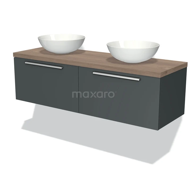 Modulo Plato Vanity units for countertop basin | 140 cm Dark grey Flat front Mid brown oak worktop 2 Side-by-side drawers BMK12-00697