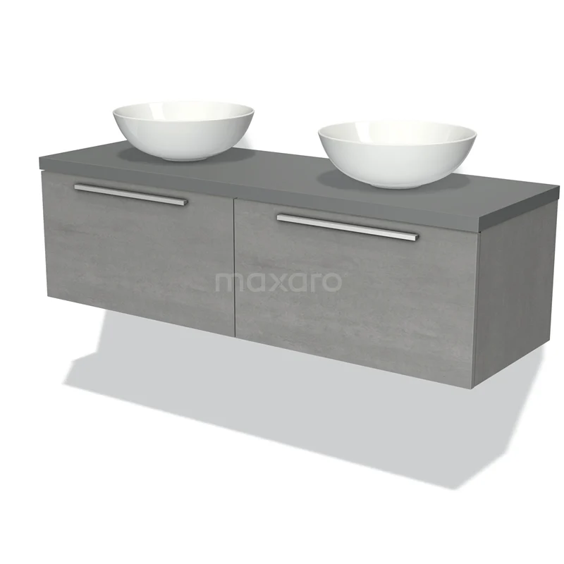 Modulo Plato Vanity units for countertop basin | 140 cm Light grey concrete Flat front Mid grey worktop 2 Side-by-side drawers BMK12-00908