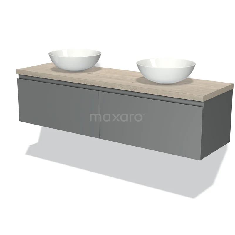 Modulo Plato Vanity units for countertop basin | 160 cm Mid grey Handle-less front Light grey oak worktop 2 Side-by-side drawers BMK12-00956