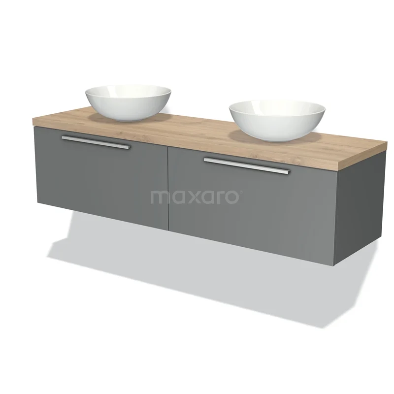 Modulo Plato Vanity units for countertop basin | 160 cm Mid grey Flat front Light brown oak worktop 2 Side-by-side drawers BMK12-00957