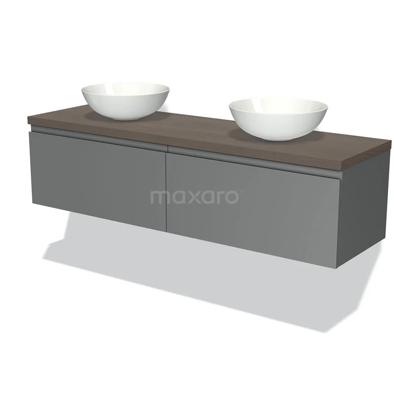Modulo Plato Vanity units for countertop basin | 160 cm Mid grey Handle-less front Dark brown oak worktop 2 Side-by-side drawers BMK12-00965