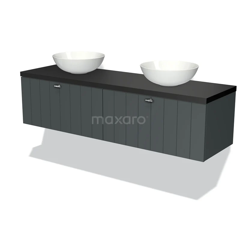 Modulo Plato Vanity units for countertop basin | 160 cm Dark grey Slat front Matte black worktop 2 Side-by-side drawers BMK12-01000