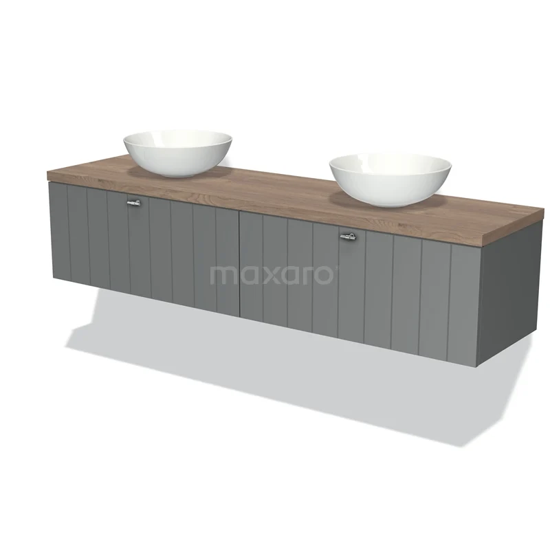 Modulo Plato Vanity units for countertop basin | 180 cm Mid grey Slat front Mid brown oak worktop 2 Side-by-side drawers BMK12-01139