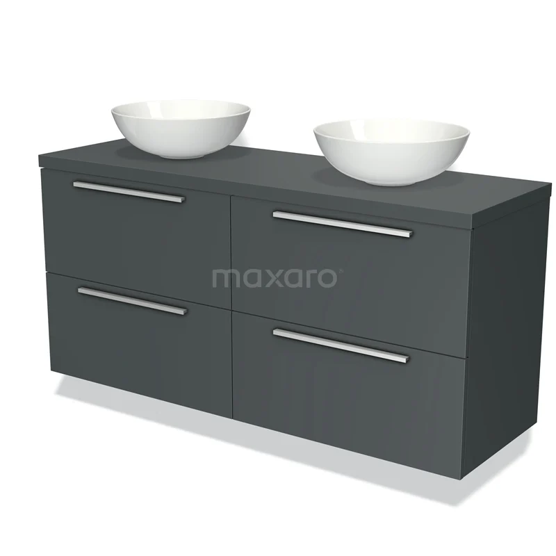 Antracietgrijze badkamermeubelset met dubbele waskom, moderne uitstraling en strak design.