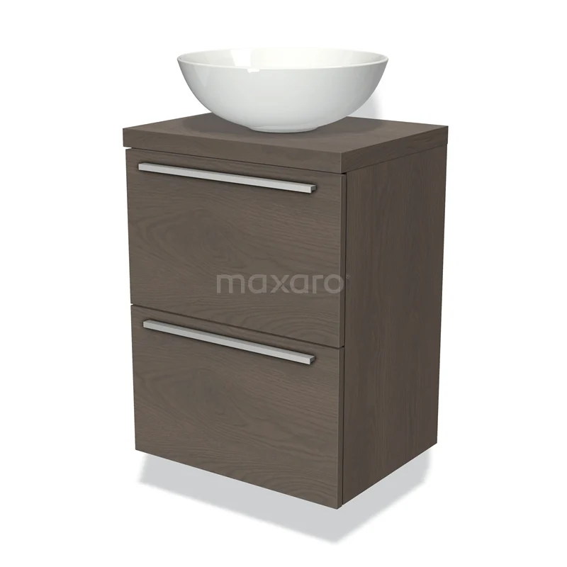 Modulo Plato Slim Vanity units for countertop basin | 50 cm Dark brown oak Flat front Dark brown oak worktop 2 Stacked drawers BMK37-00027