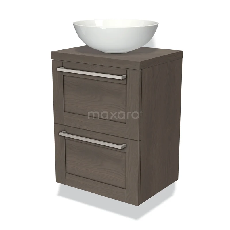 Modulo Plato Slim Vanity units for countertop basin | 50 cm Dark brown oak Frame front Dark brown oak worktop 2 Stacked drawers BMK37-00028