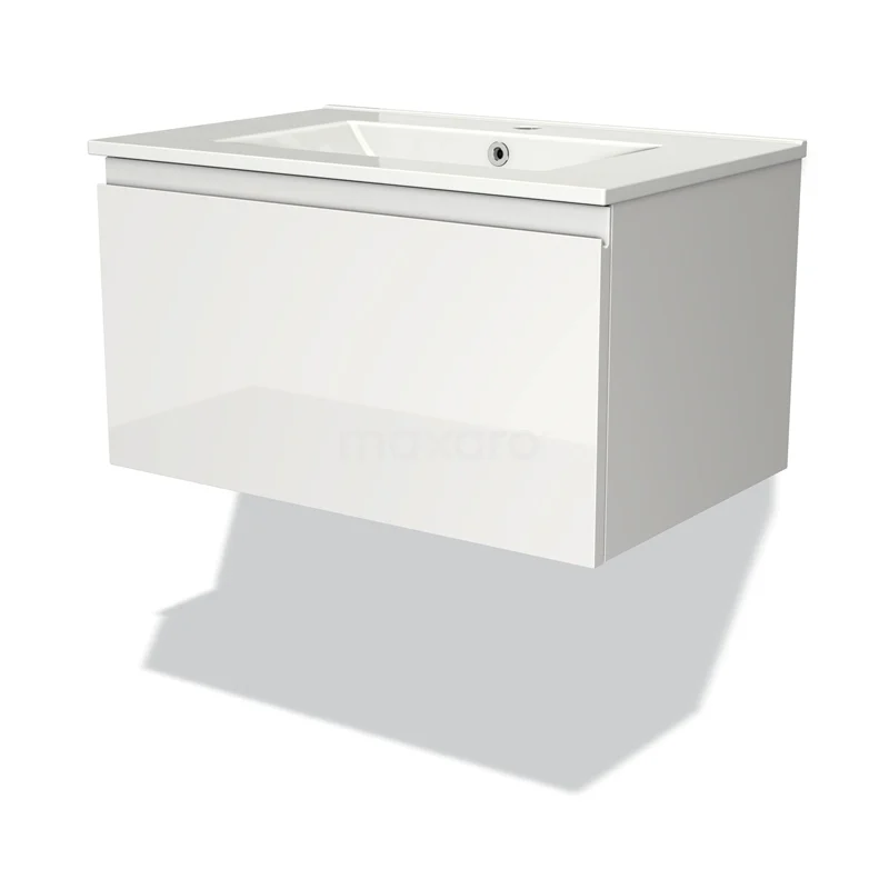 Modulo Bathroom furniture with sink | 70 cm High-gloss white Handle-less front Ceramic 1 drawer BMW11-00678 White floating vanity units with high-gloss finish, rectangular shape and integrated basin, ideal for modern bathrooms.