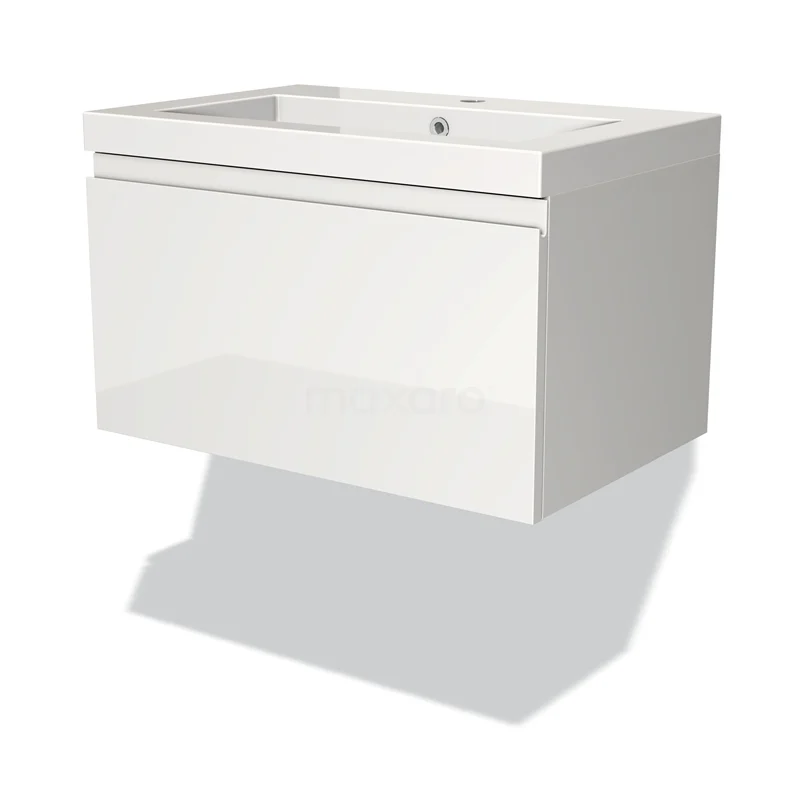 Modulo Bathroom furniture with sink | 70 cm High-gloss white Handle-less front Mineral marble 1 drawer BMW11-00680 White floating vanity units with drawers, high-gloss finish, minimalist design and integrated basin.