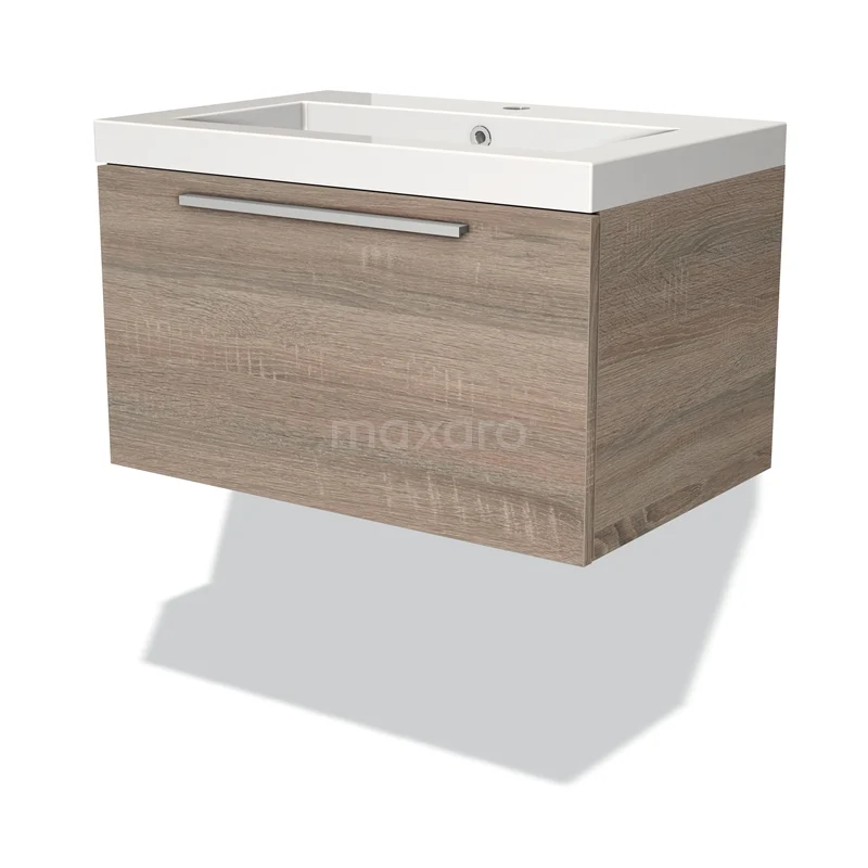 Houten badkamermeubel met wastafel, zwevend design, eikenhout look, moderne stijl, ideaal voor compacte badkamers.